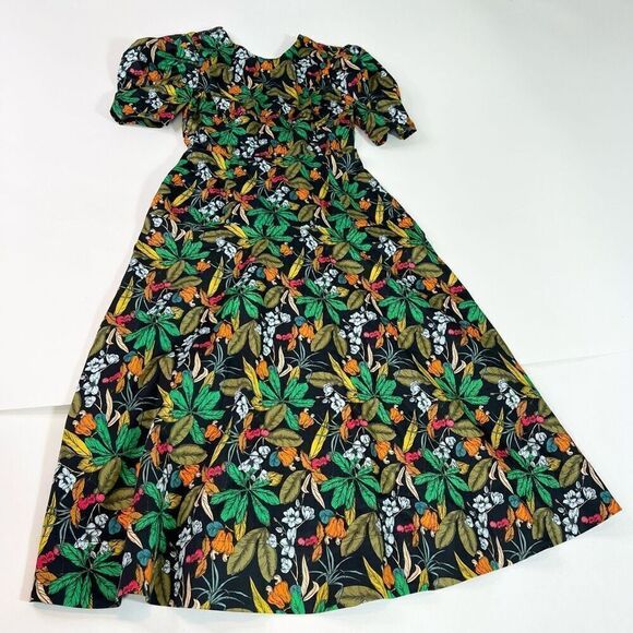 Du Paradis Dress Womens Small Midnight Forest Leaf Tropical Beachy New - Picture 1 of 12